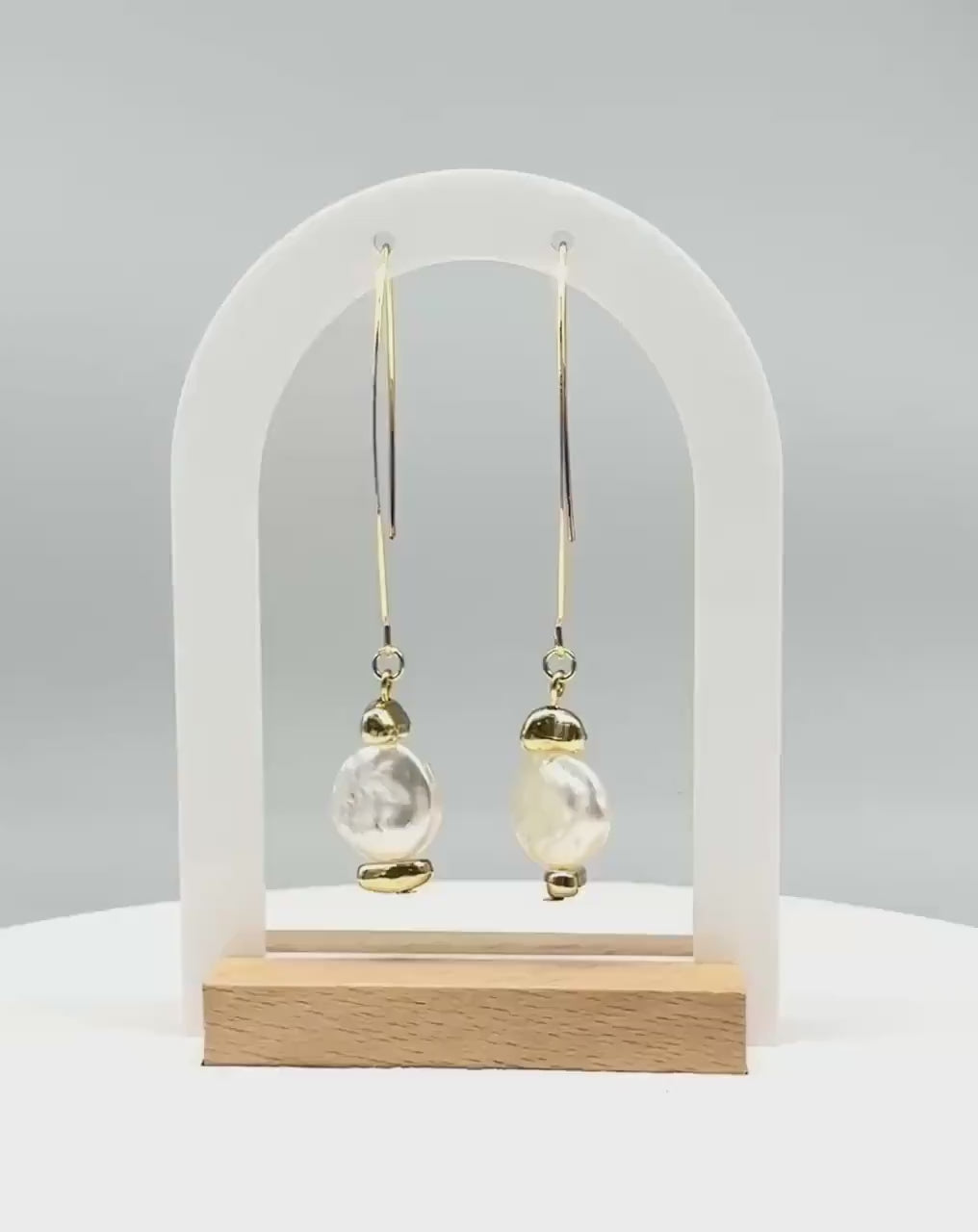 Handcrafted Gold-Tone Pearl Drop Earrings: Elegant Dangle Jewelry