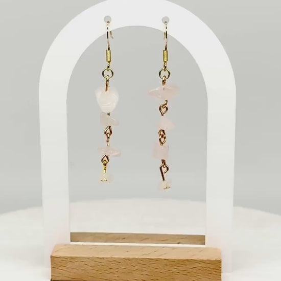 White Stone Chip Dangle Earrings – Handmade Real Gemstone Jewelry