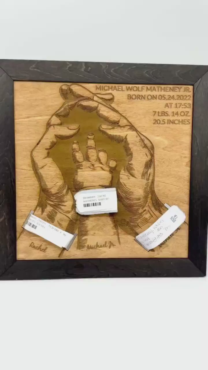 Personalized Family Keepsake – Custom Engraved Wooden Gift with Hospital Bracelets