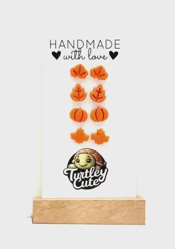 Tiny Fall Stud Earrings – Polymer Clay Pumpkin & Leaf Posts