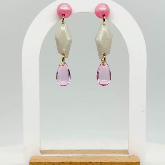 Pink Resin Dangle Earrings: Geometric Teardrop Statement Jewelry