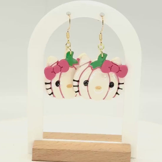 Pumpkin Kawaii Kitty Polymer Clay Earrings — Fall & Halloween