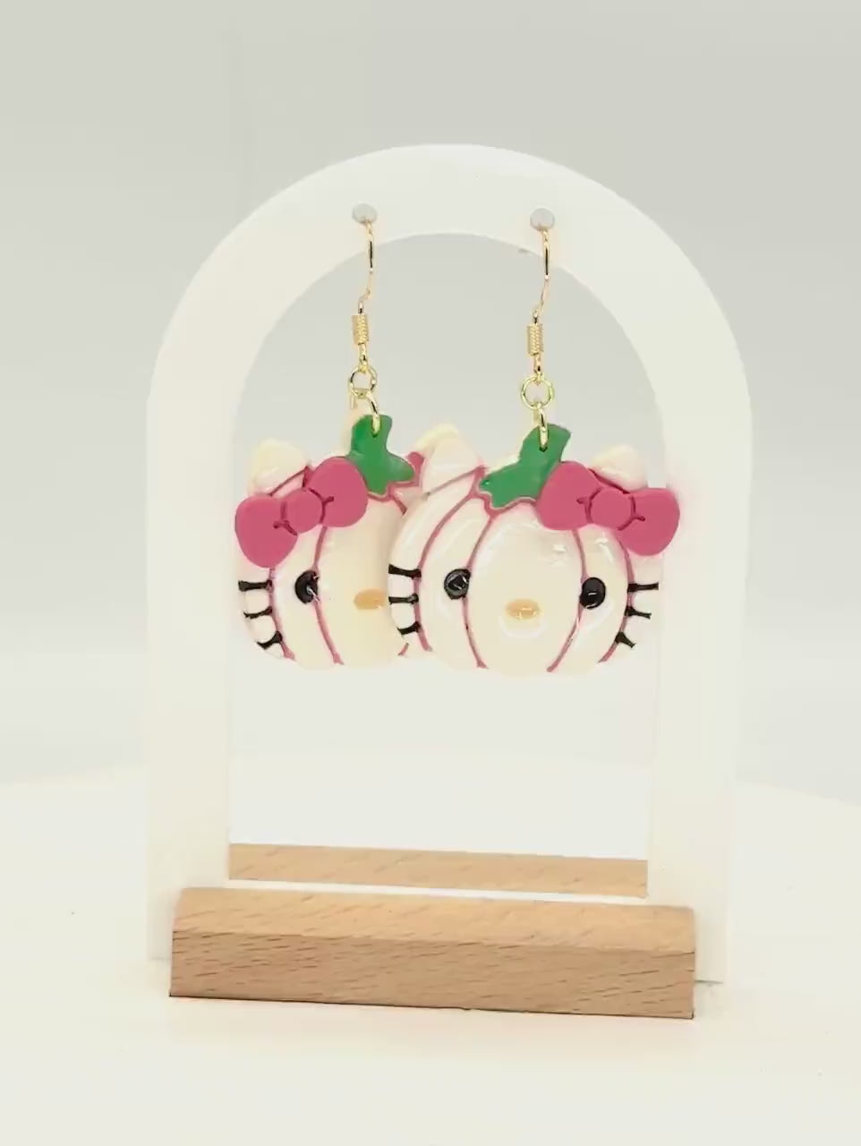 Pumpkin Kawaii Kitty Polymer Clay Earrings — Fall & Halloween