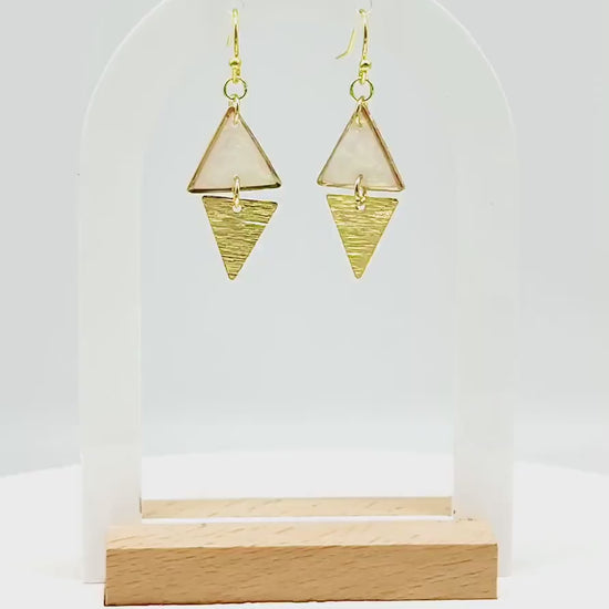 Geometric Dangle Earrings: Pearlescent Resin & Gold Triangle Earrings