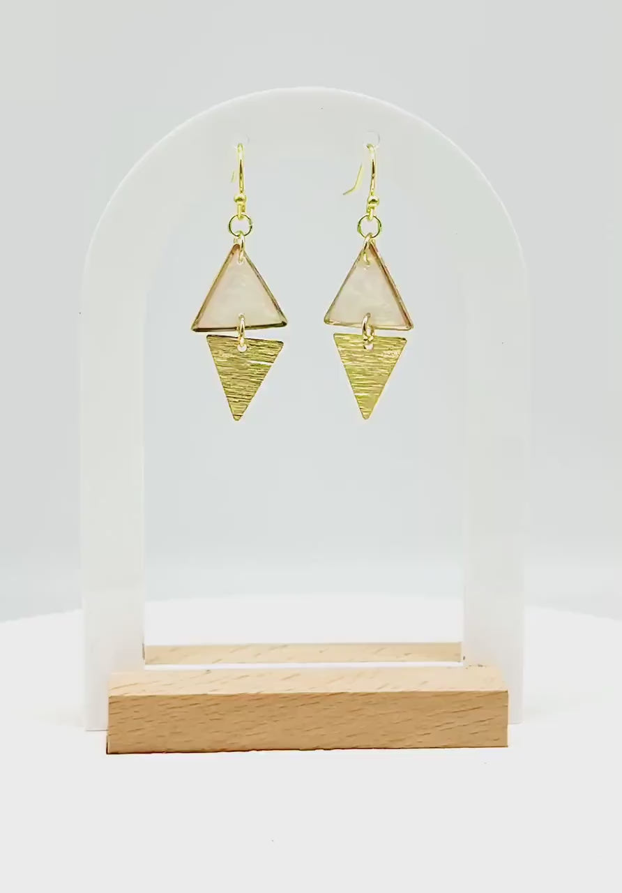 Geometric Dangle Earrings: Pearlescent Resin & Gold Triangle Earrings
