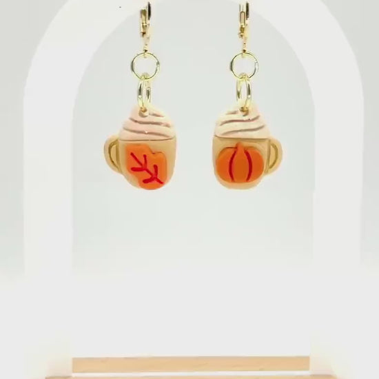 Pumpkin Spice Mug Earrings – Polymer Clay Coffee Dangles, Mismatched or Matching Sets