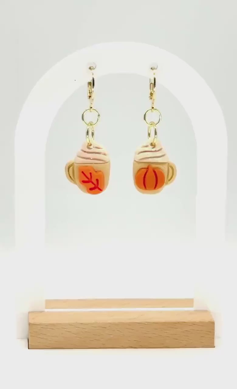 Pumpkin Spice Mug Earrings – Polymer Clay Coffee Dangles, Mismatched or Matching Sets