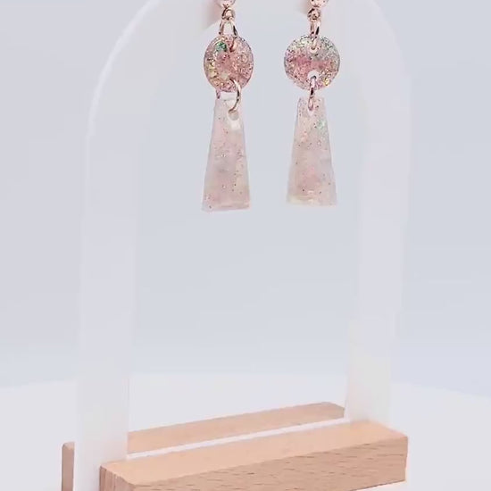 Handmade Glitter Resin Drop Earrings: Gold Geometric Dangles