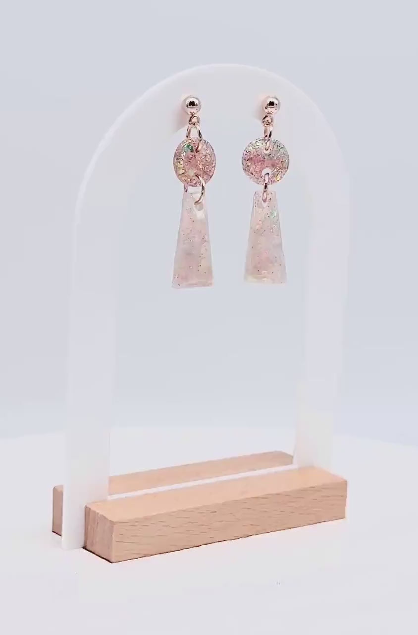 Handmade Glitter Resin Drop Earrings: Gold Geometric Dangles