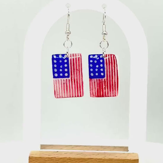 American Flag Earrings: Hand-Painted Patriotic USA Dangle