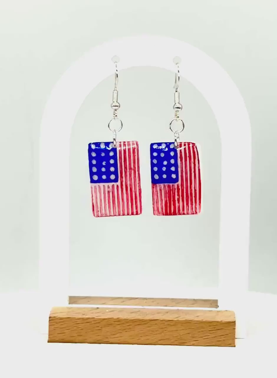 American Flag Earrings: Hand-Painted Patriotic USA Dangle