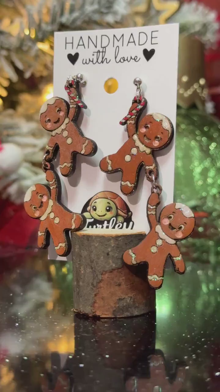 Handmade Gingerbread Man Dangle Earrings: Festive Christmas Jewelry