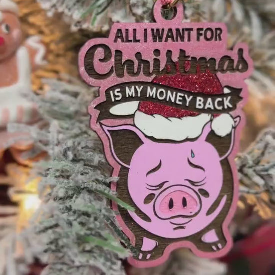 Funny Piggy Bank Christmas Ornament: Handmade Glitter Holiday Decor