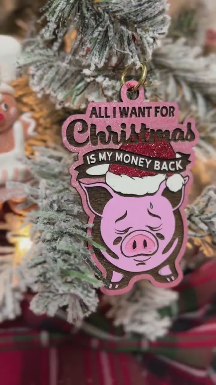 Funny Piggy Bank Christmas Ornament: Handmade Glitter Holiday Decor