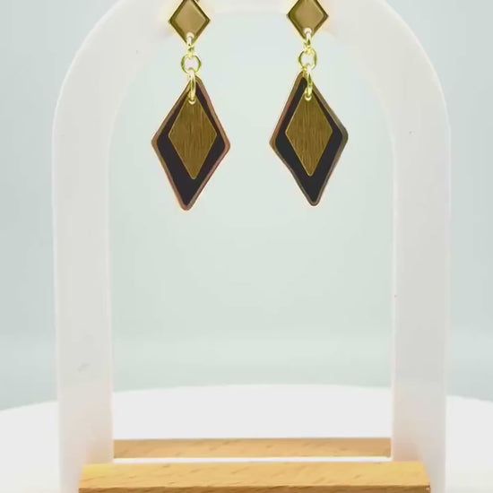 Handmade Black Resin & Gold Diamond Earrings – Modern Minimalist Style