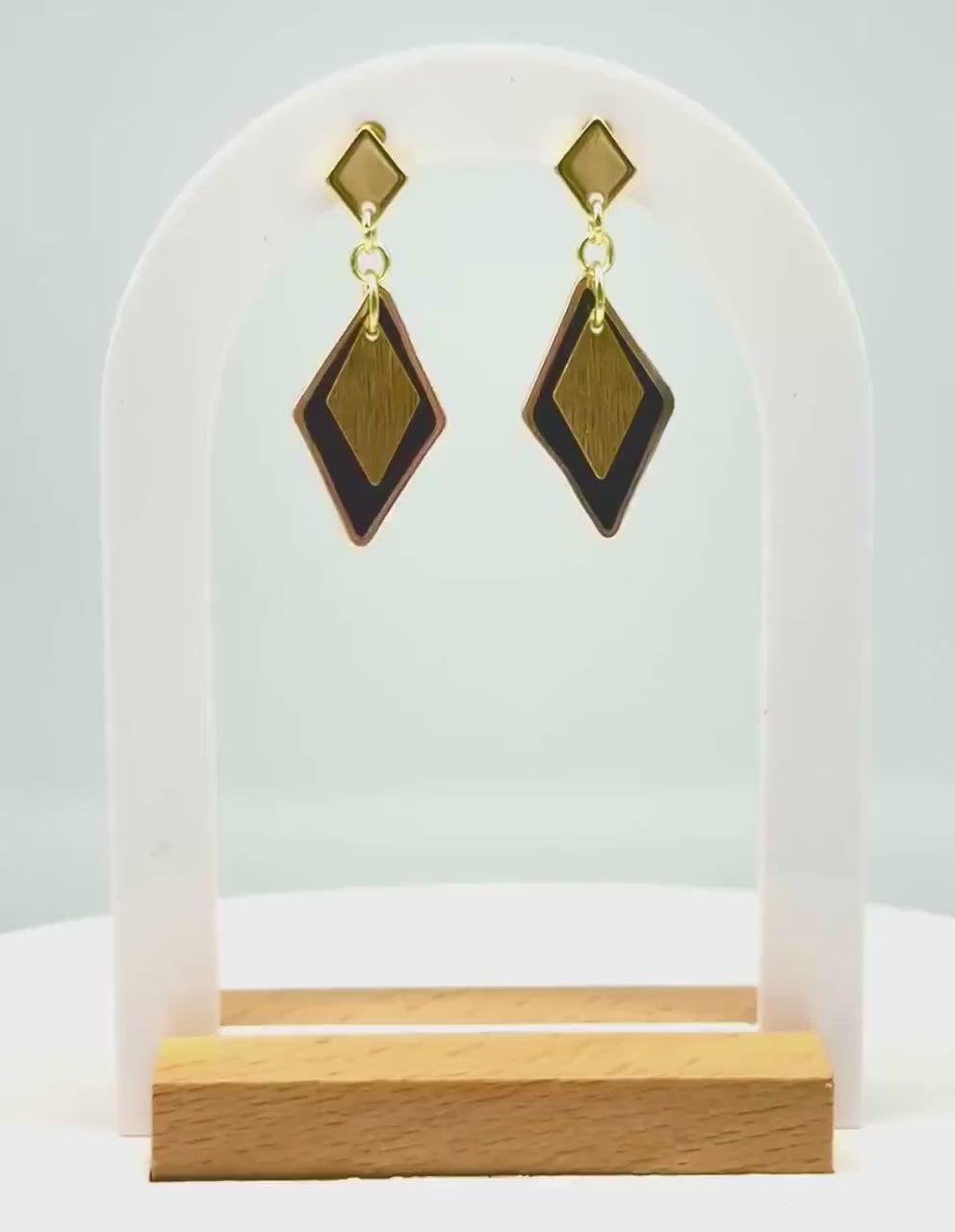 Handmade Black Resin & Gold Diamond Earrings – Modern Minimalist Style