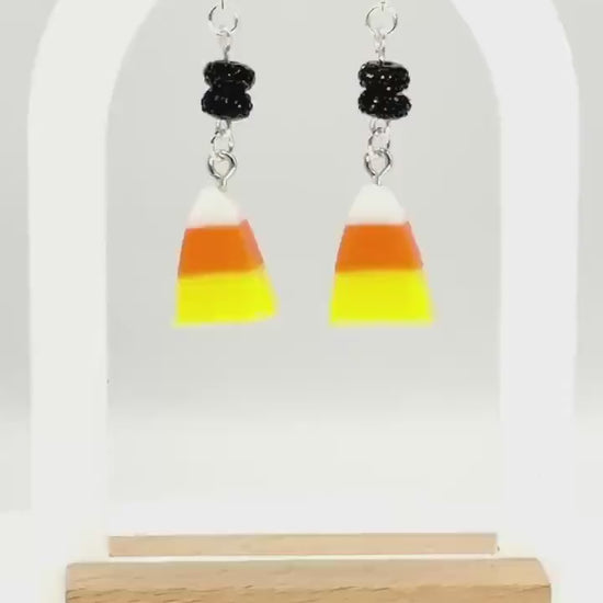 Candy Corn Dangle Earrings: Sterling Silver, Spooky Fall Jewelry