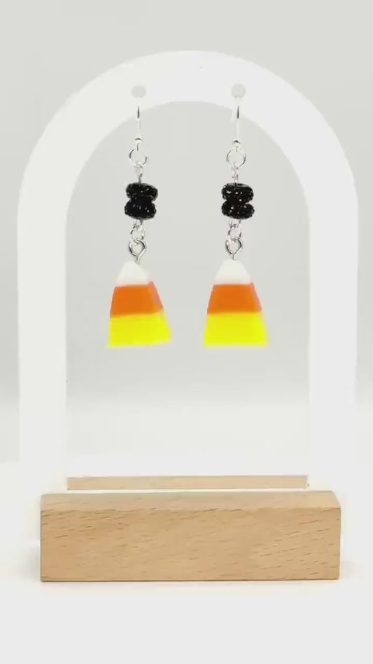 Candy Corn Dangle Earrings: Sterling Silver, Spooky Fall Jewelry