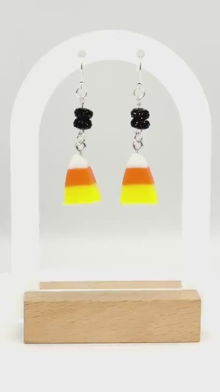Candy Corn Dangle Earrings: Sterling Silver, Spooky Fall Jewelry