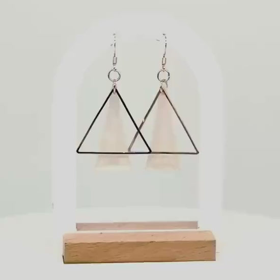 Rose Gold Triangle Earrings: Handmade Pearlescent Resin Dangle