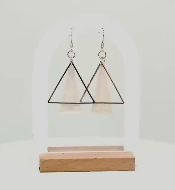 Rose Gold Triangle Earrings: Handmade Pearlescent Resin Dangle