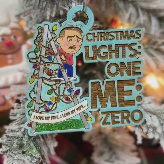 Love My Wife - Christmas Couples Bauble Ornament - Husband on Ladder, Funny Holiday Decor