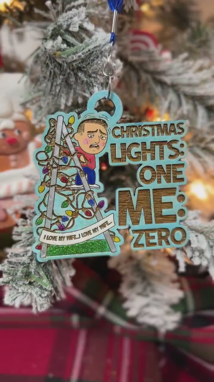 Love My Wife - Christmas Couples Bauble Ornament - Husband on Ladder, Funny Holiday Decor