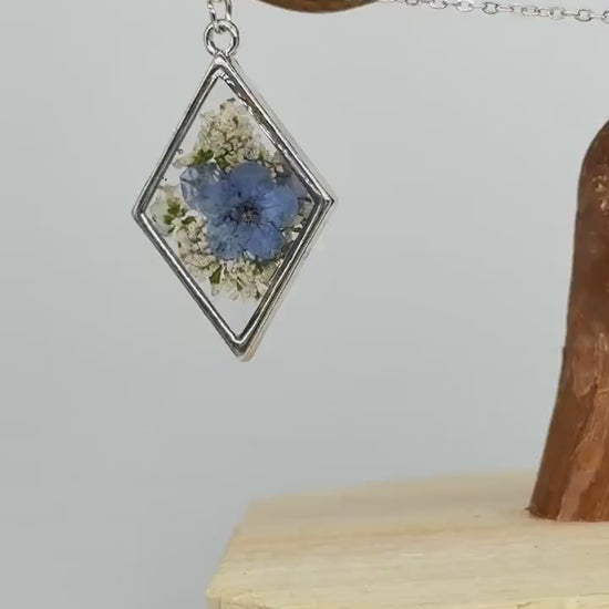 Forget Me Not Necklace: Real Pressed Flower Resin Pendant, Botanical Gift