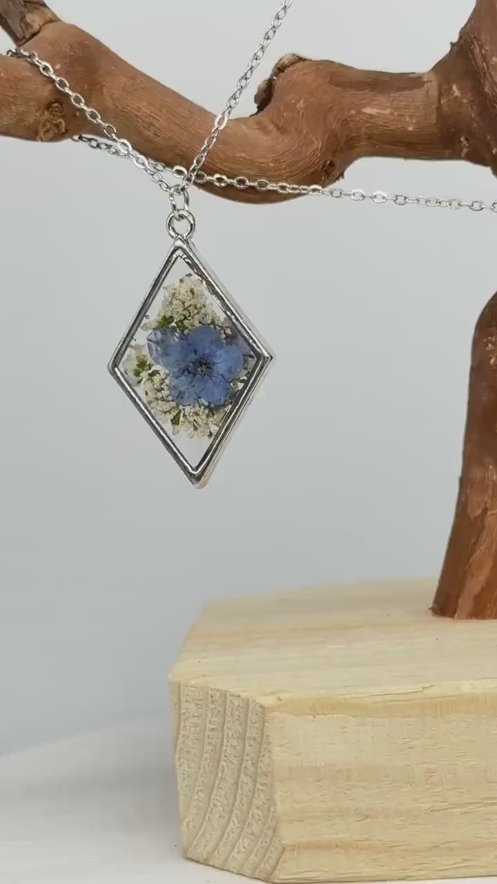 Forget Me Not Necklace: Real Pressed Flower Resin Pendant, Botanical Gift