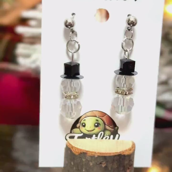Snowman Gem Bead Earrings - Festive Dangle Earrings, Winter Holiday Jewelry
