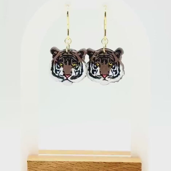 Hand-Painted Polymer Clay Tiger Earrings: Wildcat Animal Lover Dangles