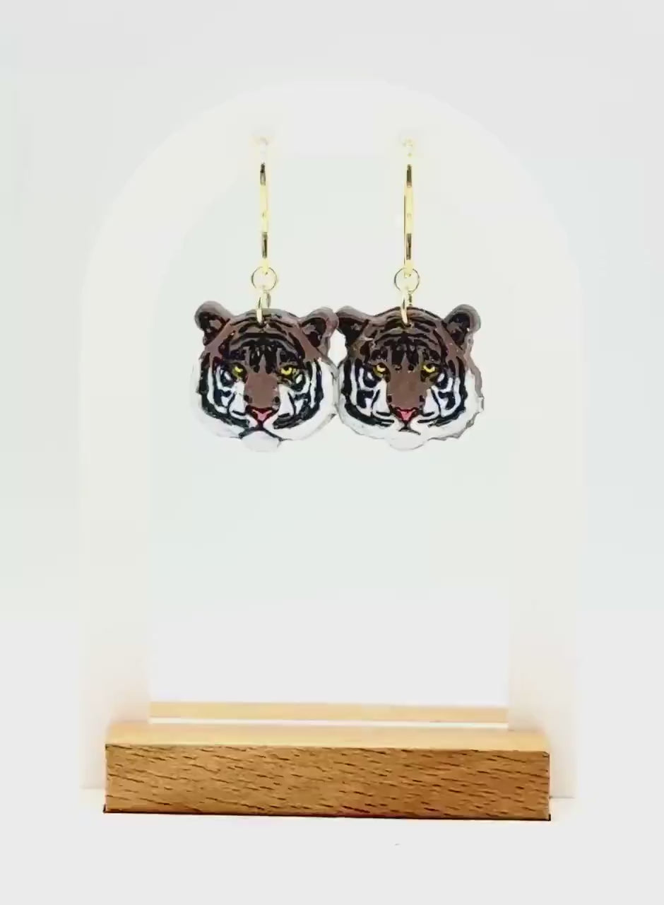 Hand-Painted Polymer Clay Tiger Earrings: Wildcat Animal Lover Dangles
