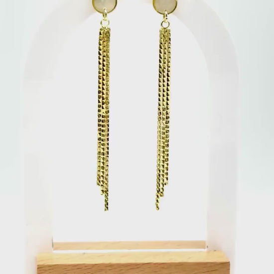 Handmade Gold Tassel Earrings: Pearlescent Resin Teardrop Dangle
