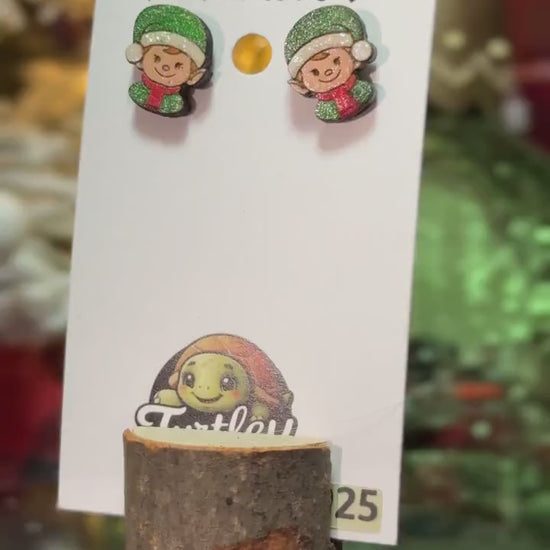 Handmade Glitter Elf Stud Earrings: Festive Christmas Jewelry