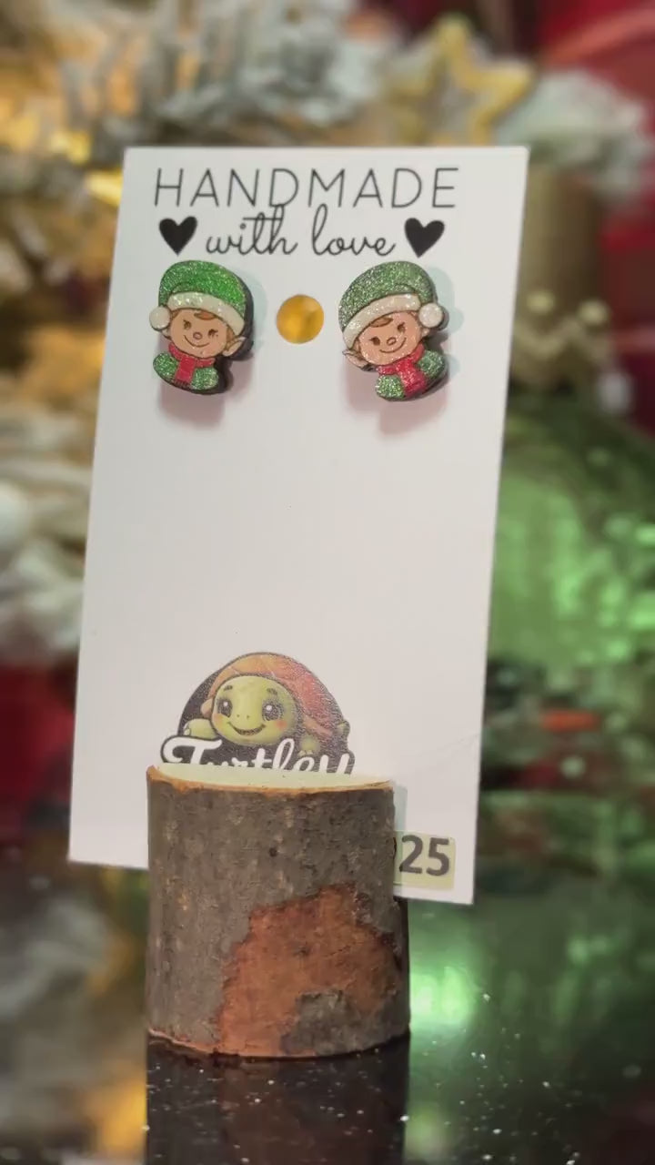Handmade Glitter Elf Stud Earrings: Festive Christmas Jewelry