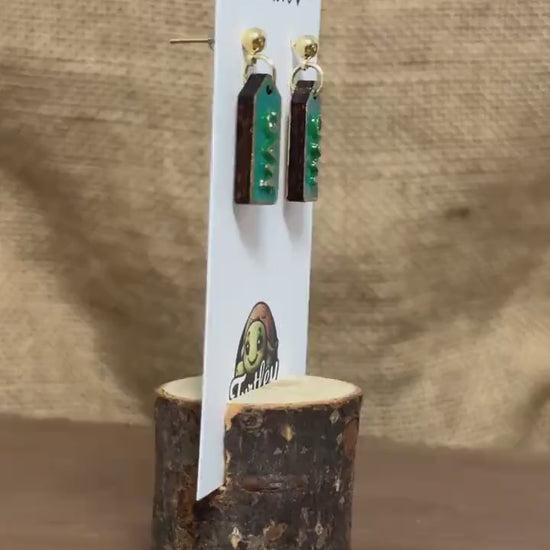 Custom Name Tag Earrings: Handpainted Wood, 14K Gold Posts