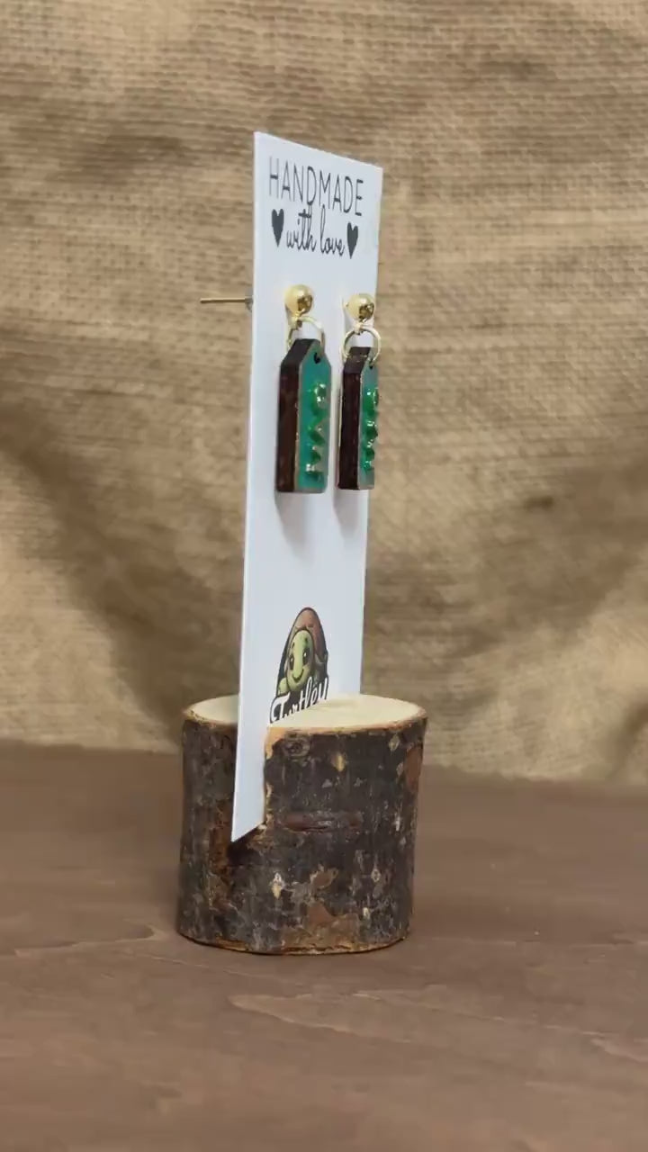 Custom Name Tag Earrings: Handpainted Wood, 14K Gold Posts