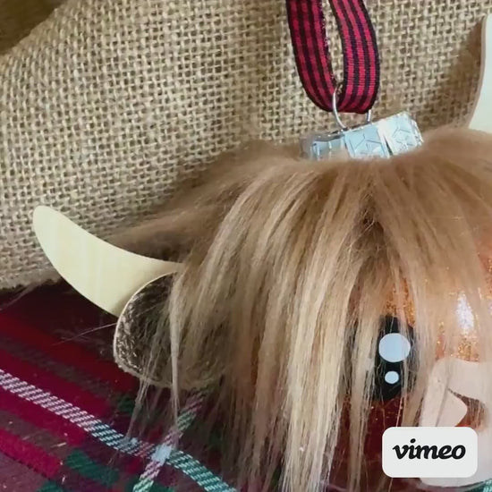 Highland Cow Ornament: Copper Glitter Bulb with Faux Fur