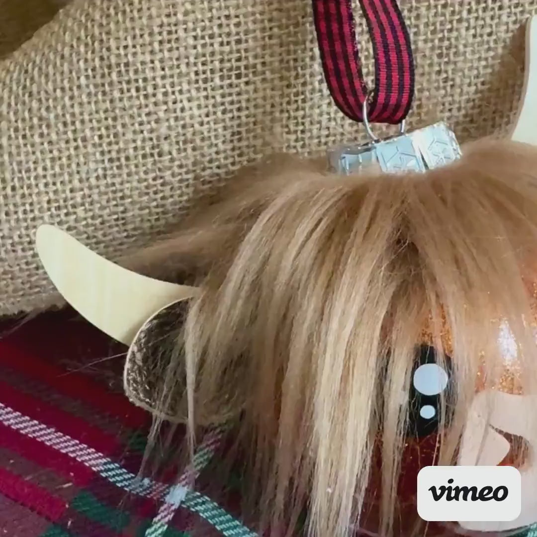 Highland Cow Ornament: Copper Glitter Bulb with Faux Fur