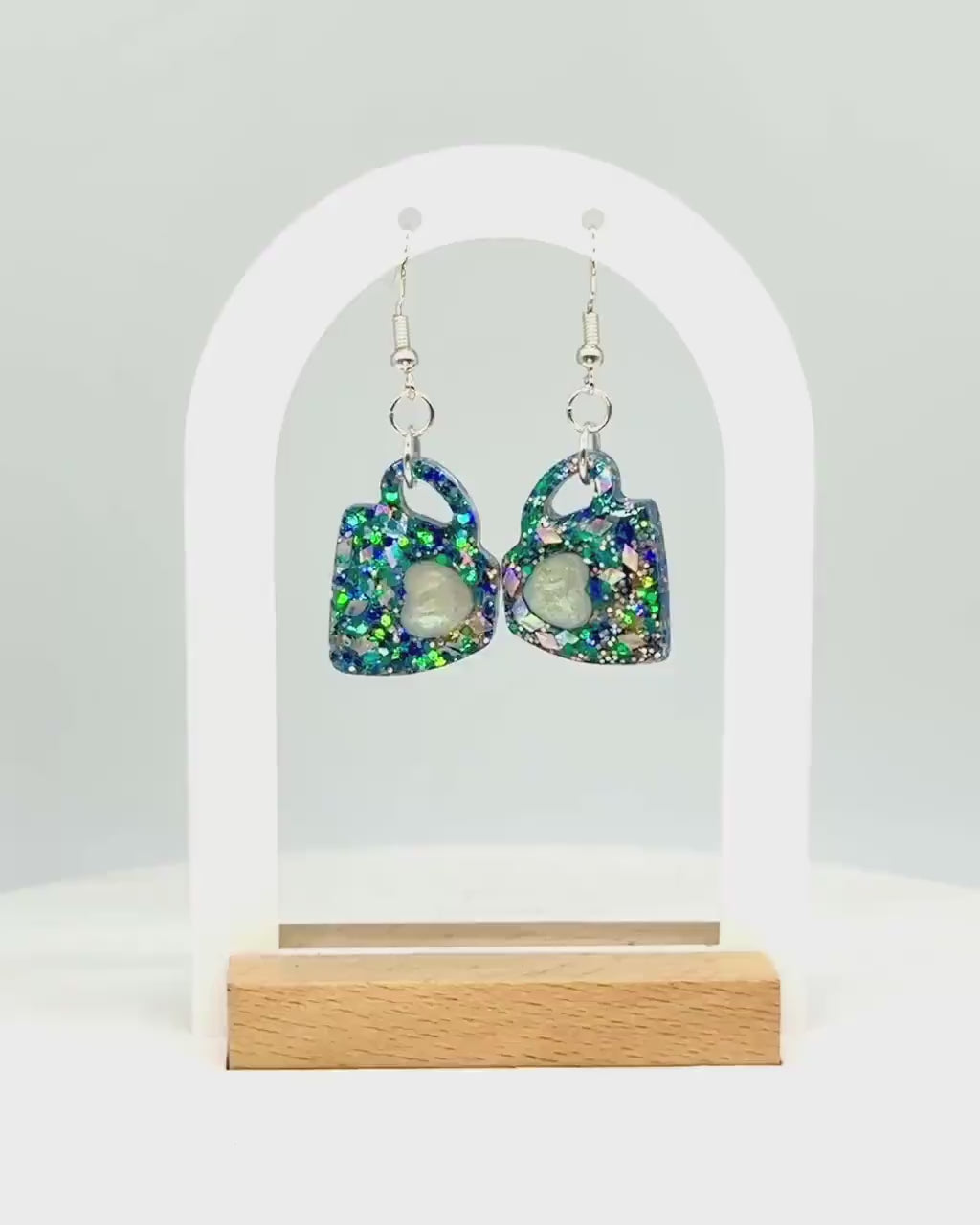 Coffee Mug Earrings, Resin Earrings | Glitter Holographic Cup Dangle • Handmade Coffee-Lover Gift