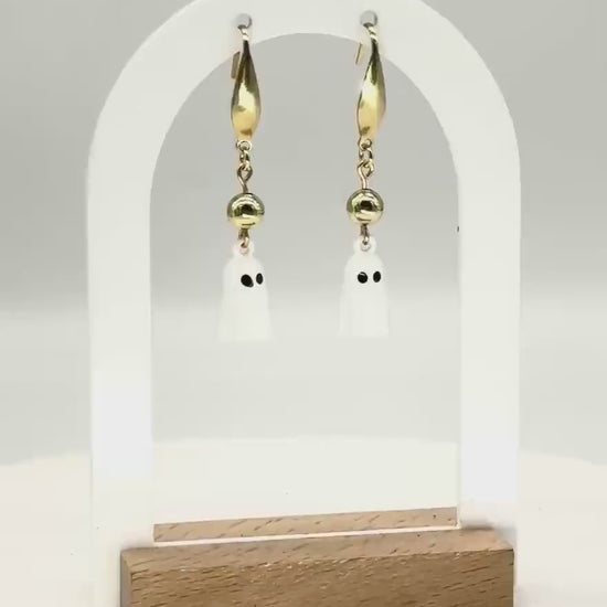 Ghost Dangle Earrings with Gold Accents | Spooky-Cute Halloween Jewelry