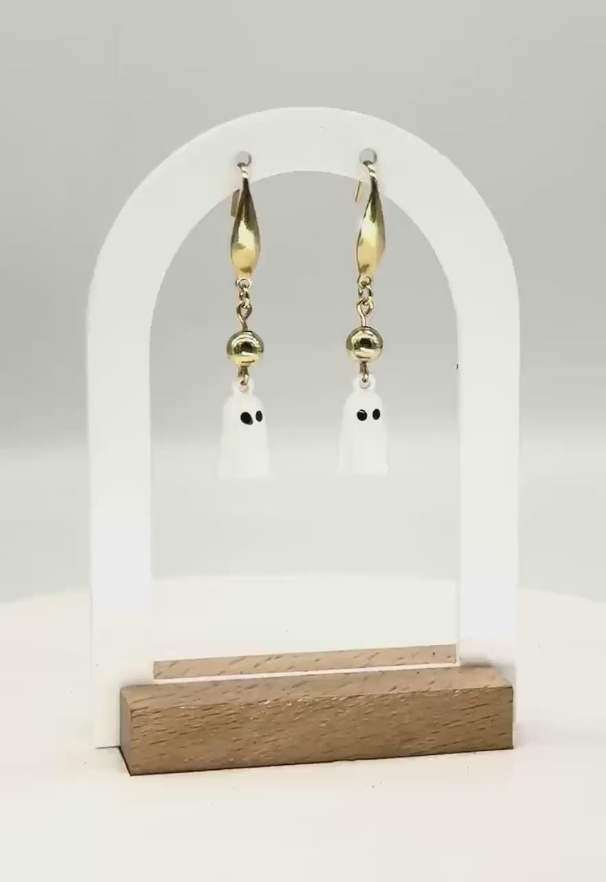 Ghost Dangle Earrings with Gold Accents | Spooky-Cute Halloween Jewelry
