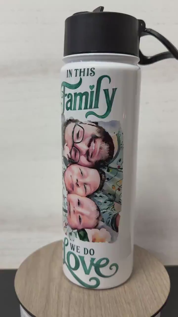 Personalized Watercolor Photo Water Bottle: Custom Stainless Steel Family Gift
