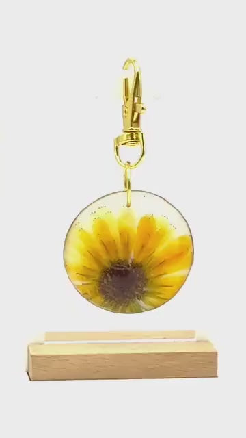 Birth Flower Keychain: Pressed Flower Resin Charm, Gold or Wood Frame