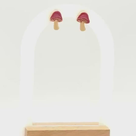 Mini Mushroom Stud Earrings – Polymer Clay Toadstool Posts, Autumn Cottagecore Gift