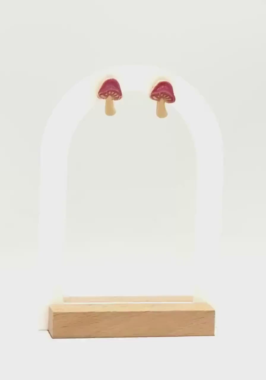 Mini Mushroom Stud Earrings – Polymer Clay Toadstool Posts, Autumn Cottagecore Gift