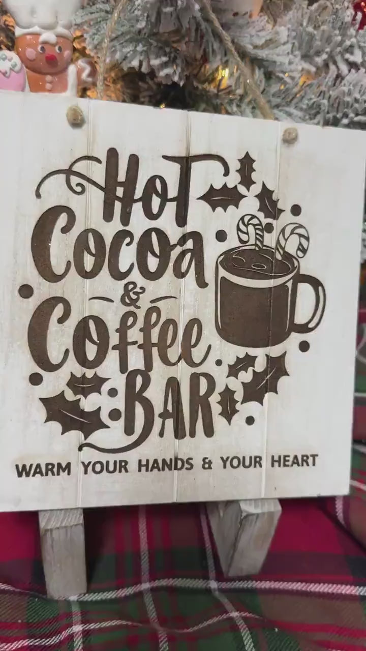 Rustic Christmas Hot Cocoa & Coffee Bar Wood Sign