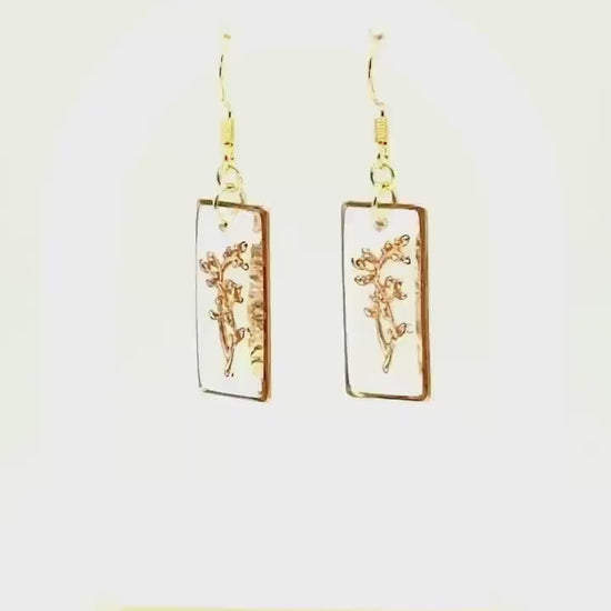 Whimsical earrings, birth flower earrings – Resin-Framed Gold Blossom Drops • Custom Month