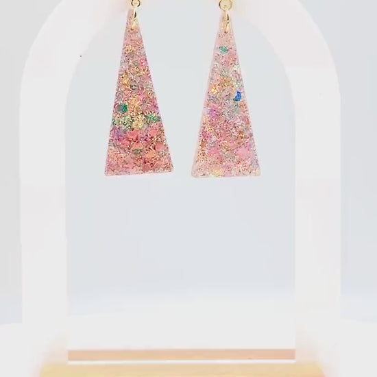 Trapezoid Glitter Resin Earrings: Multicolor Confetti Dangles