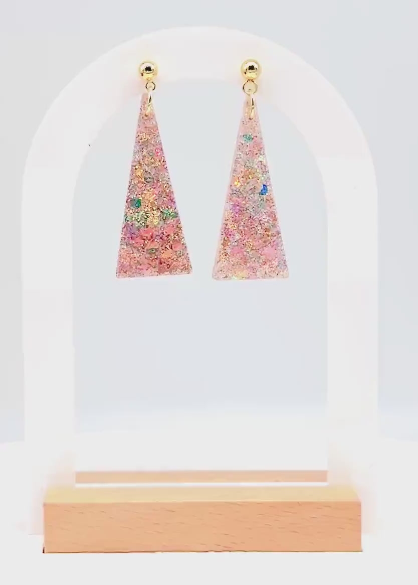 Trapezoid Glitter Resin Earrings: Multicolor Confetti Dangles